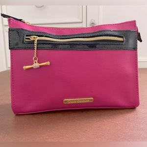 Juicy Couture GUC clutch cosmetic bag in fuschia pink, black trim and gold zip